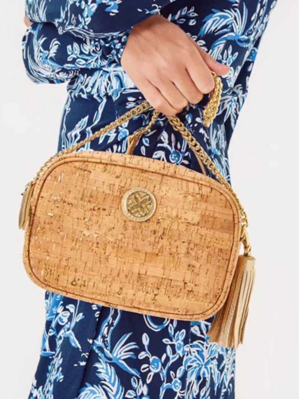 Lilly Pulitzer Natural Cork Crossbody purse DESSA NWOT Gold sleeper bag CHAIN